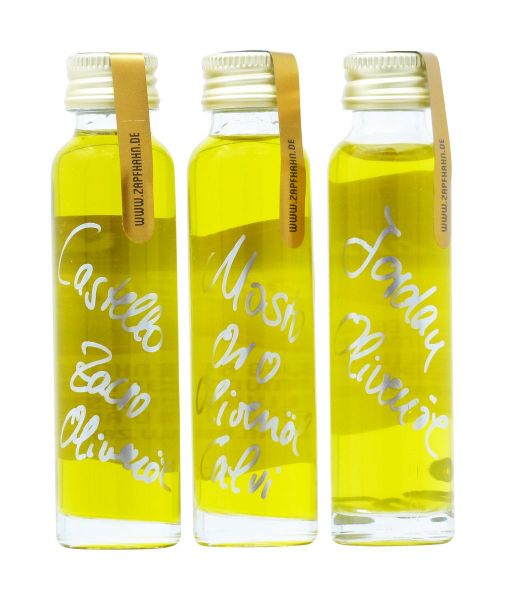 Olivenöl-Probierset: 3x20ml, FreiHaus: Olivenöl: Castello Zacro, Jordan, Mosto Oro